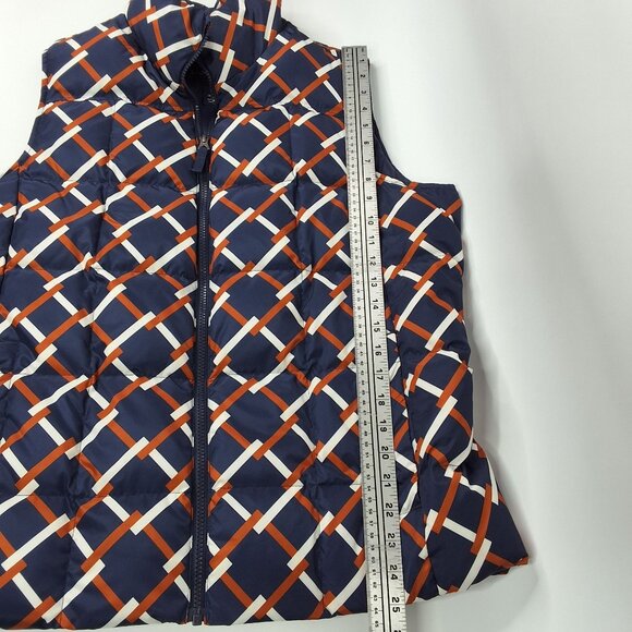 Lands End Womens Down Quilted Puffer Vest Navy Rust White Lattice Print Large - Picture 4 of 6